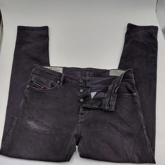 Diesel Tepphar-X Jeans Mens 34 x 30 Black Slim Carrot Selvedge Distressed Grunge